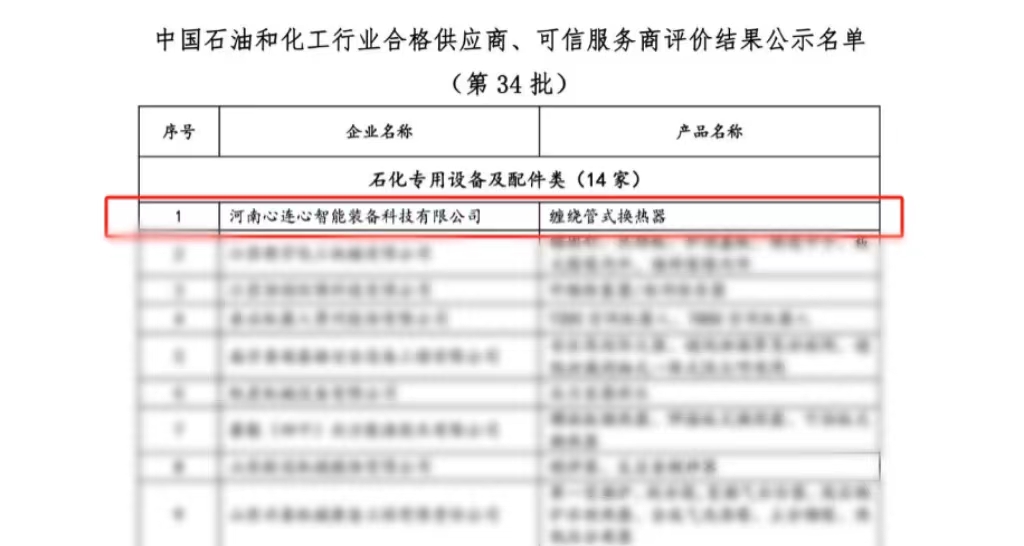 喜報(bào)！心連心智能裝備公司獲評(píng)中國(guó)石油和化工行業(yè)合格供應(yīng)商、可信服務(wù)商